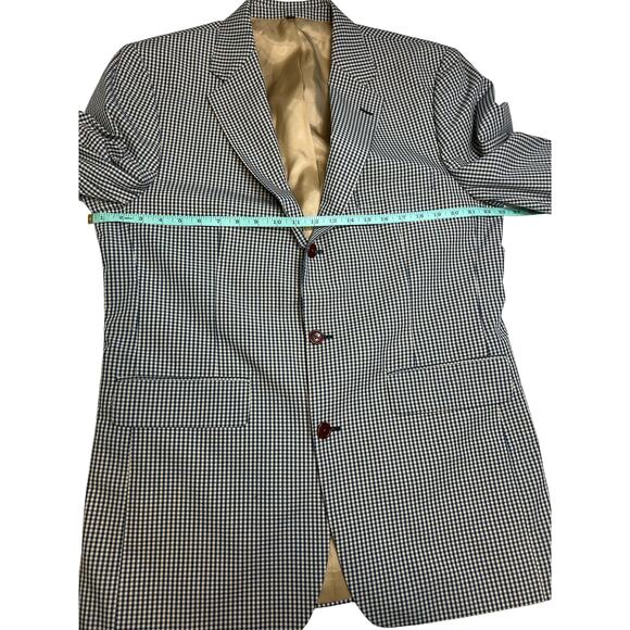 Orvis Gingham Sport Coat Jacket Navy Khaki Check 42L Classic Blazer Cotton Blend - Picture 3 of 8